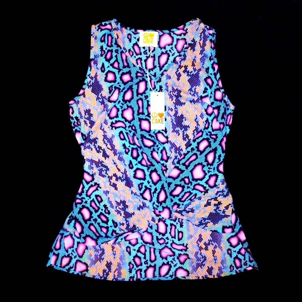 Peace Love Cake Multicolor Animal Print Sleeveless Blouse Front Knot Twist NWT